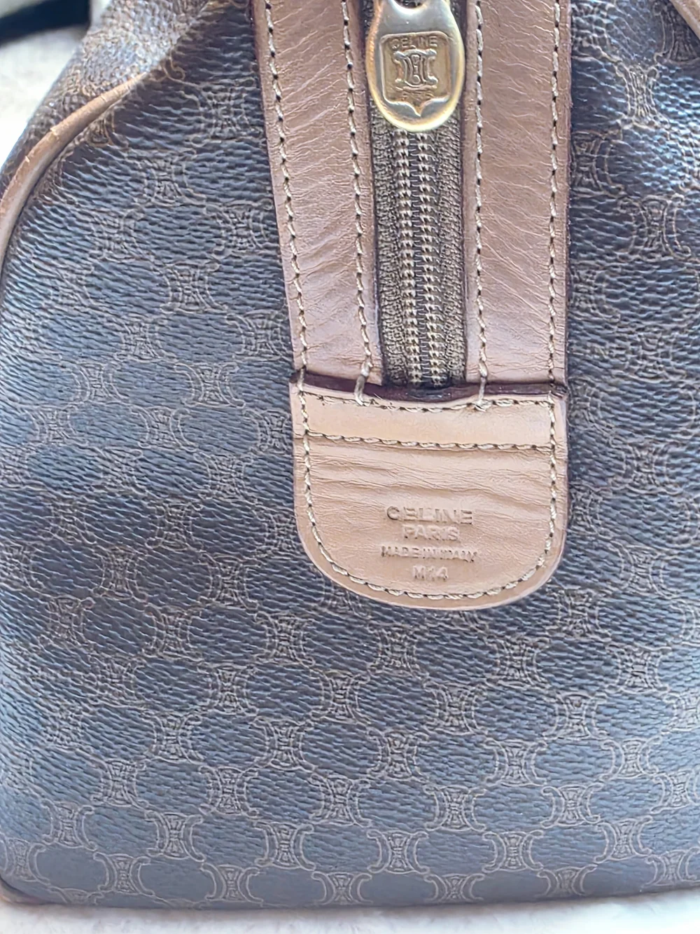 Celine Brown Macadam Canvas Satchel with Tan Leather Trim - Picture 7 of 15